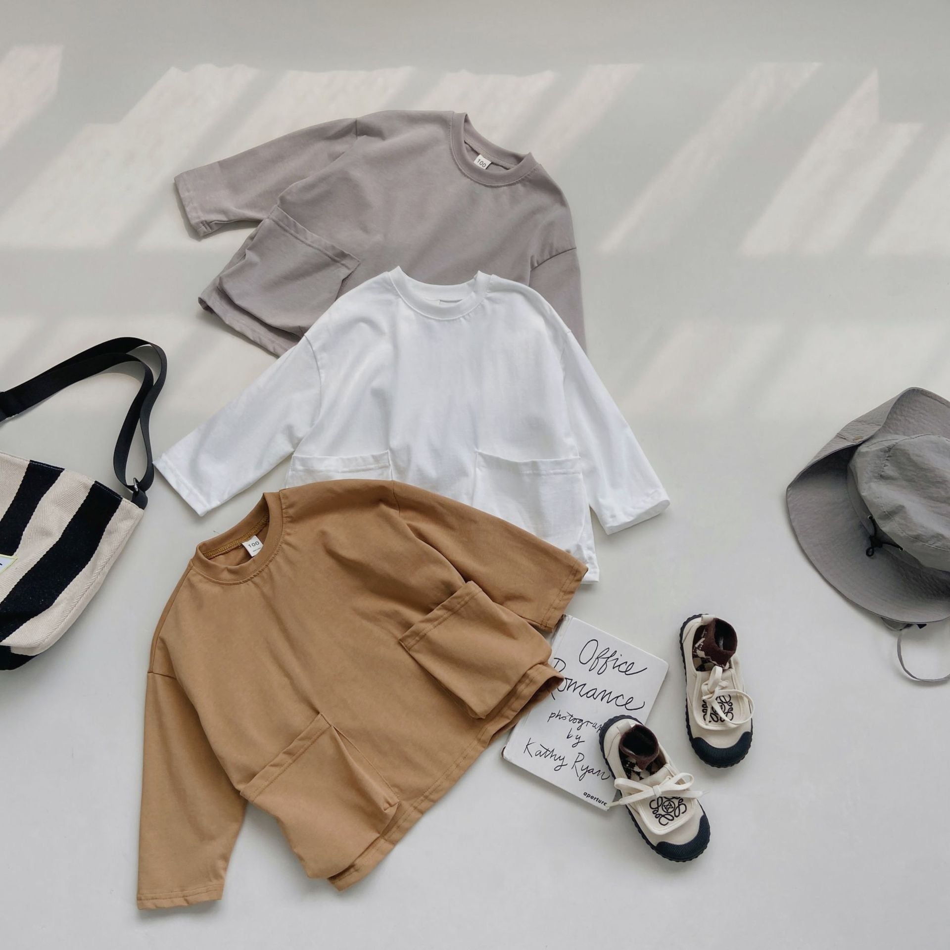 Autumn Arrival Baby Kids Unisex Comfortable Solid Color Pocketed Long Sleeves Top